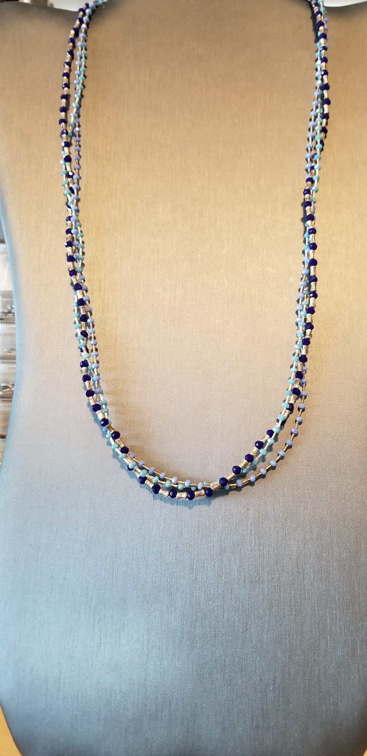 3 strands of blues and sterling necklace
