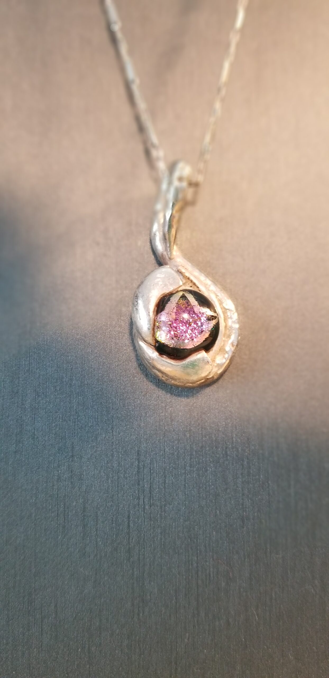 Art Clay Silver w/ pink/black dichroic glass