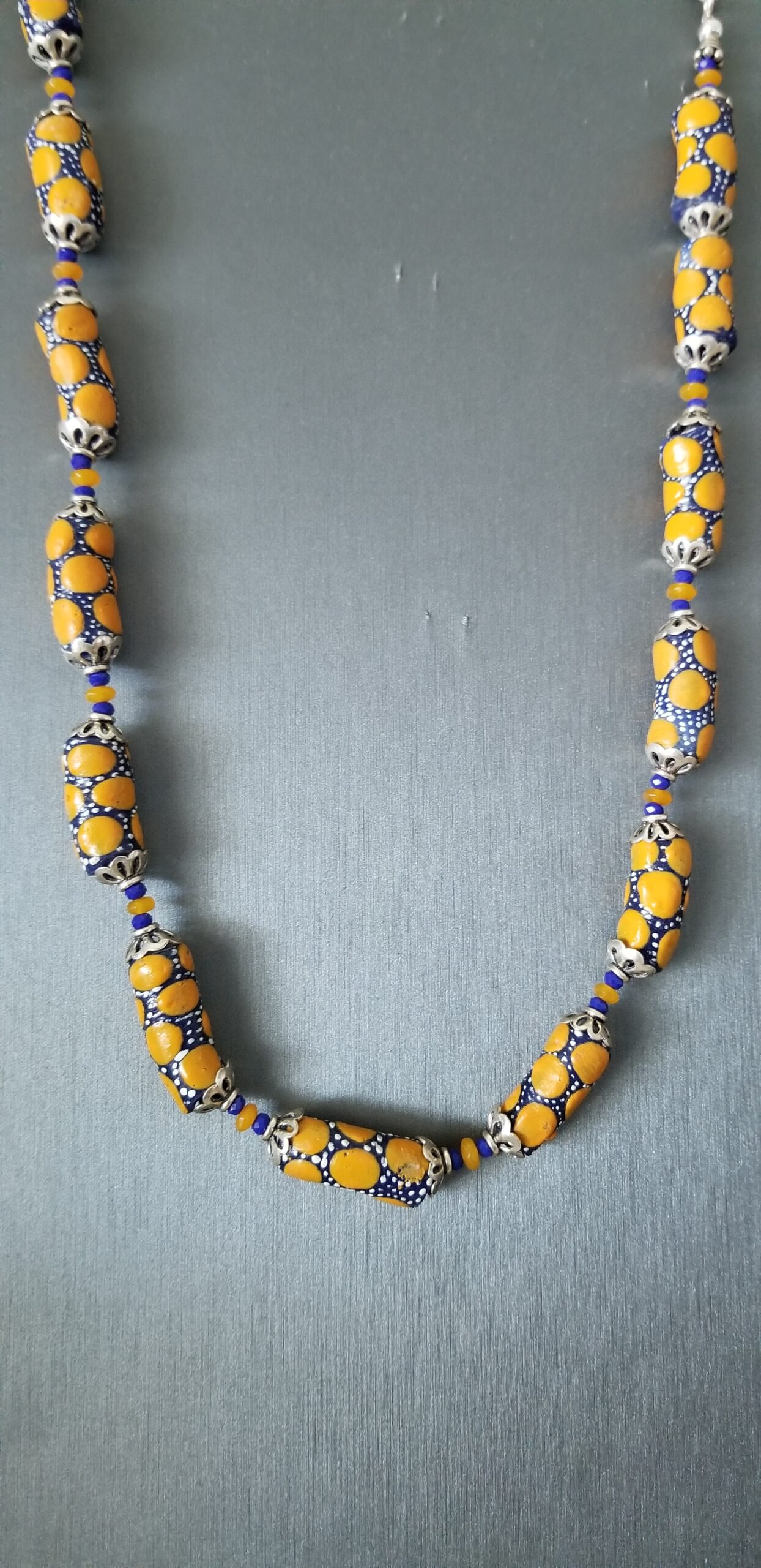 African hand painted orange and blue bead