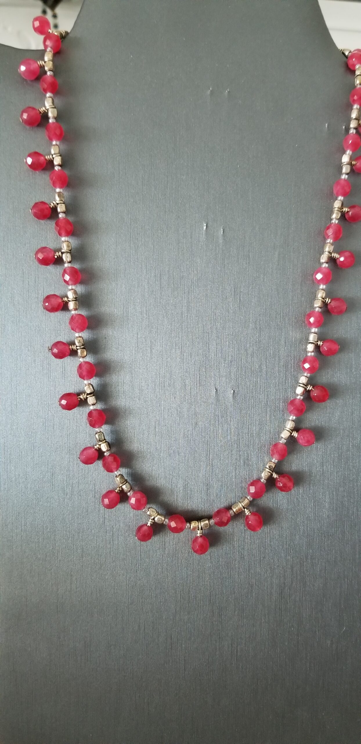 Cherry quartz necklace and earrings w/ droplets