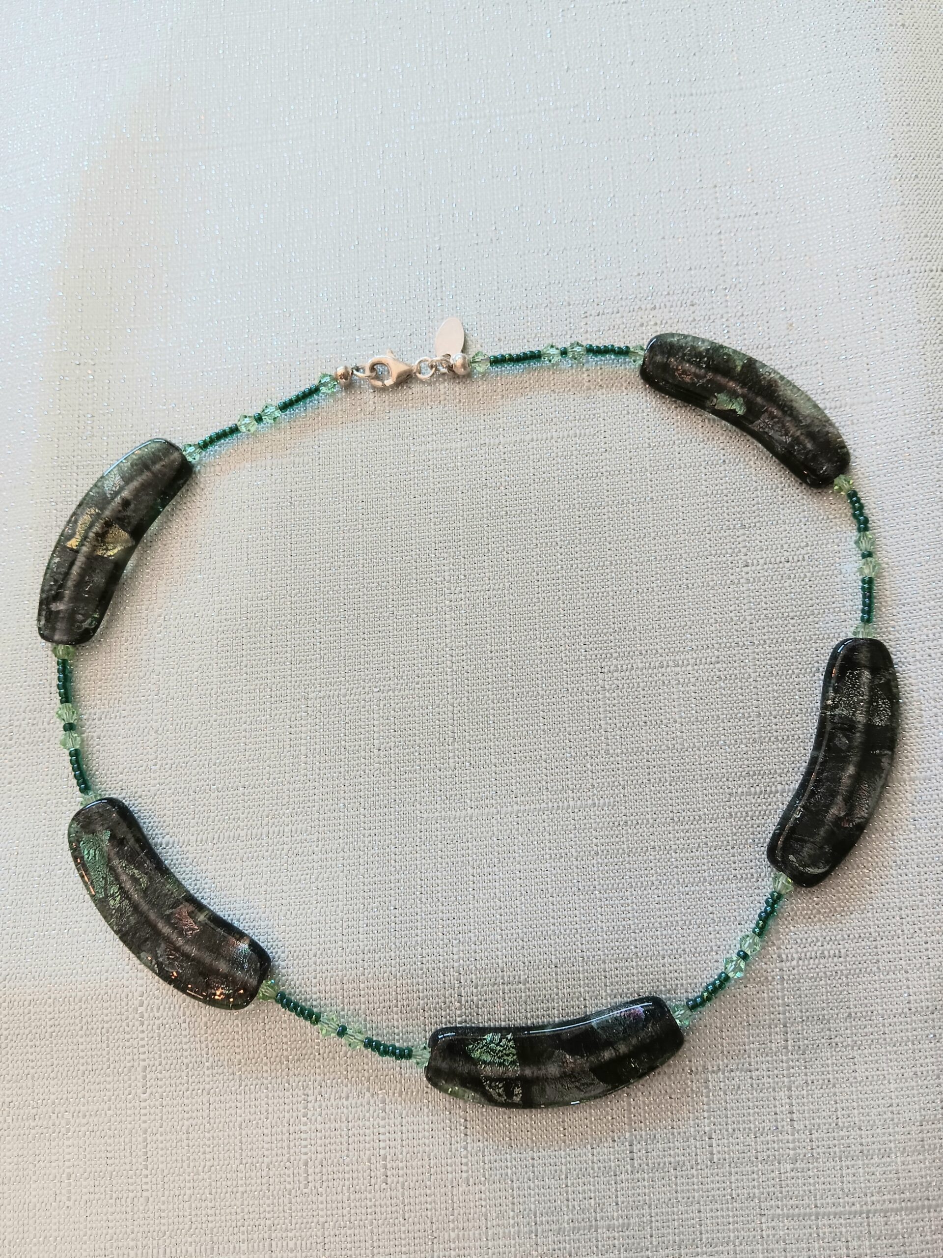 Green necklace w/ dichroic glass
