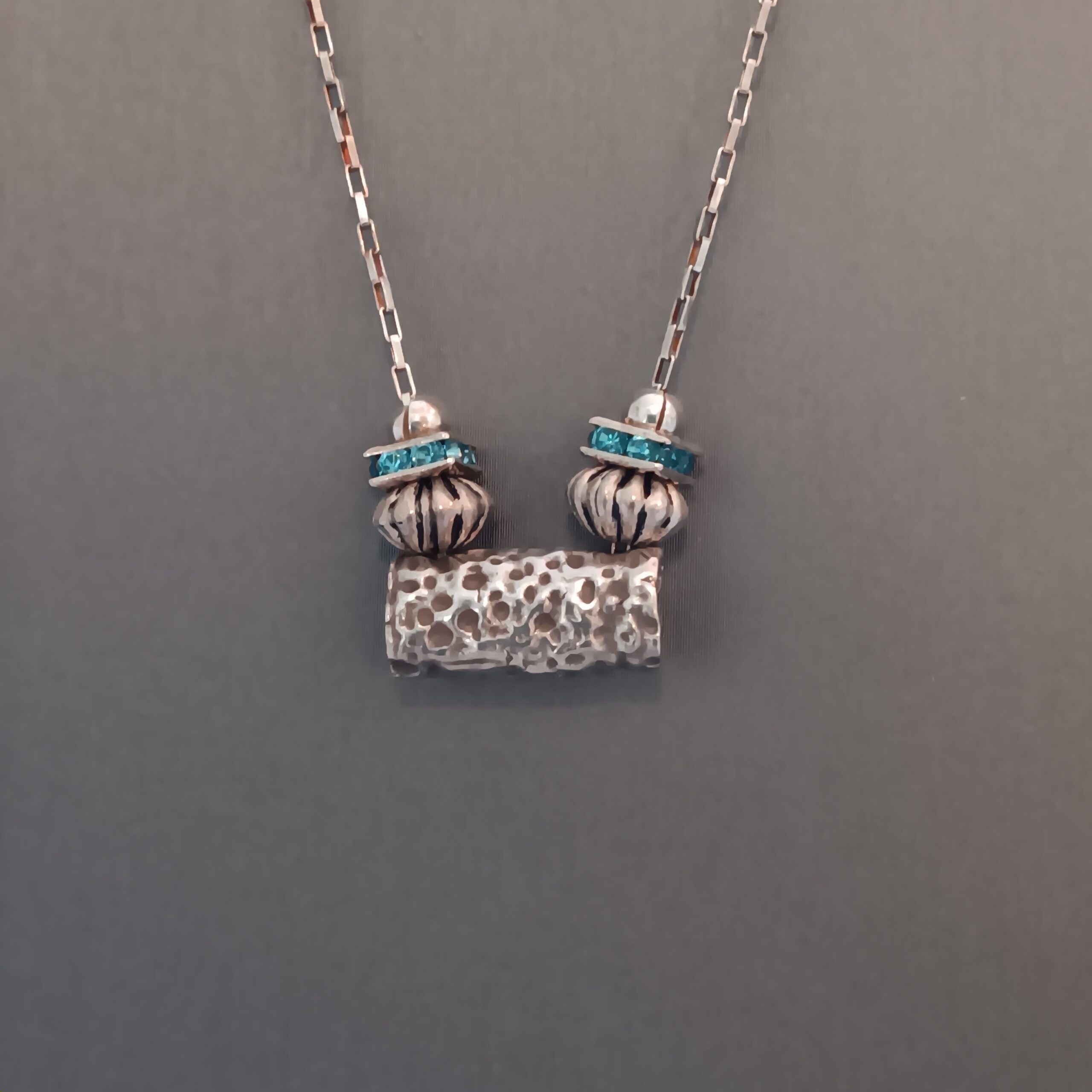 Art Clay Silver tube w/ teal rhinestone accents and earrings