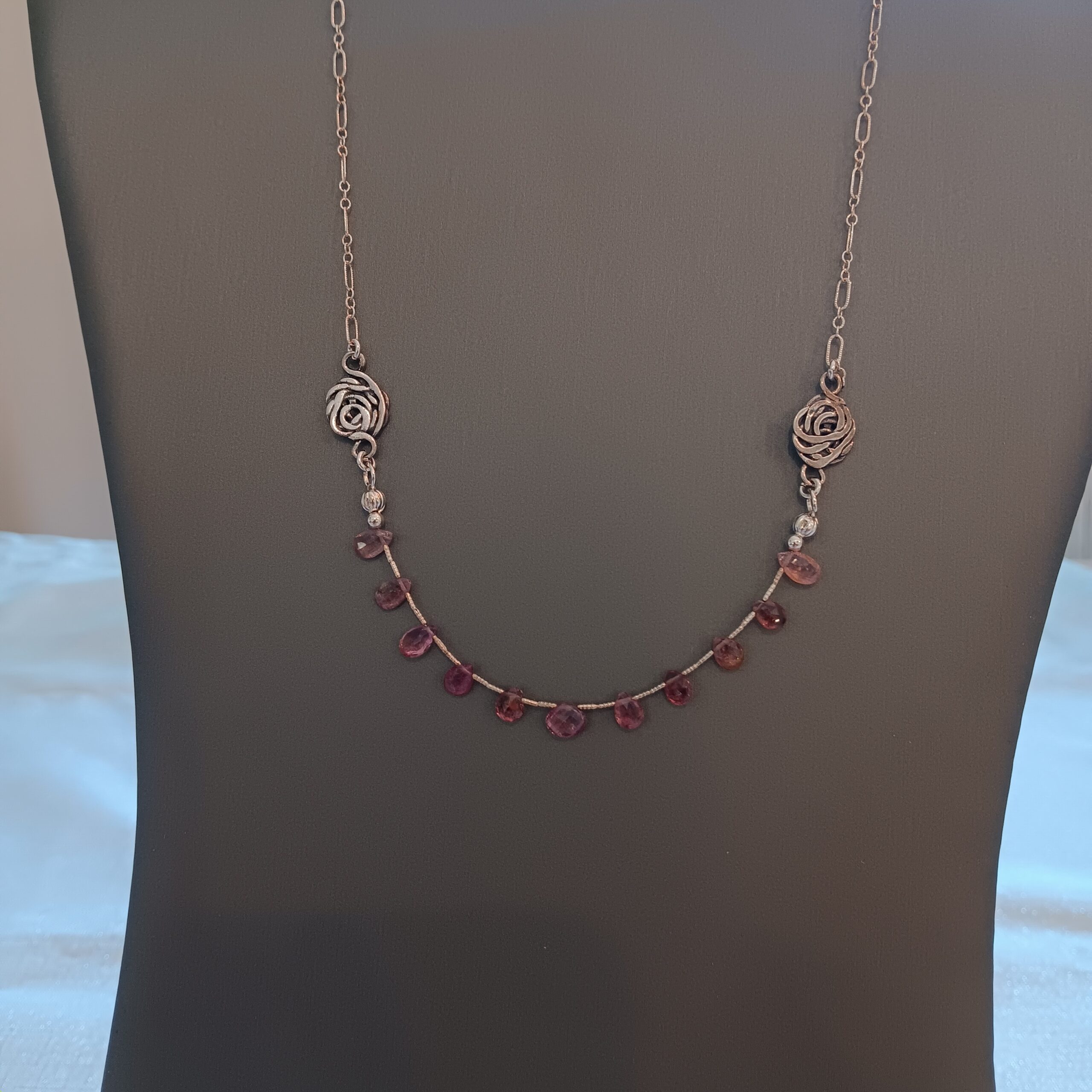 Pink tourmaline briolette necklace