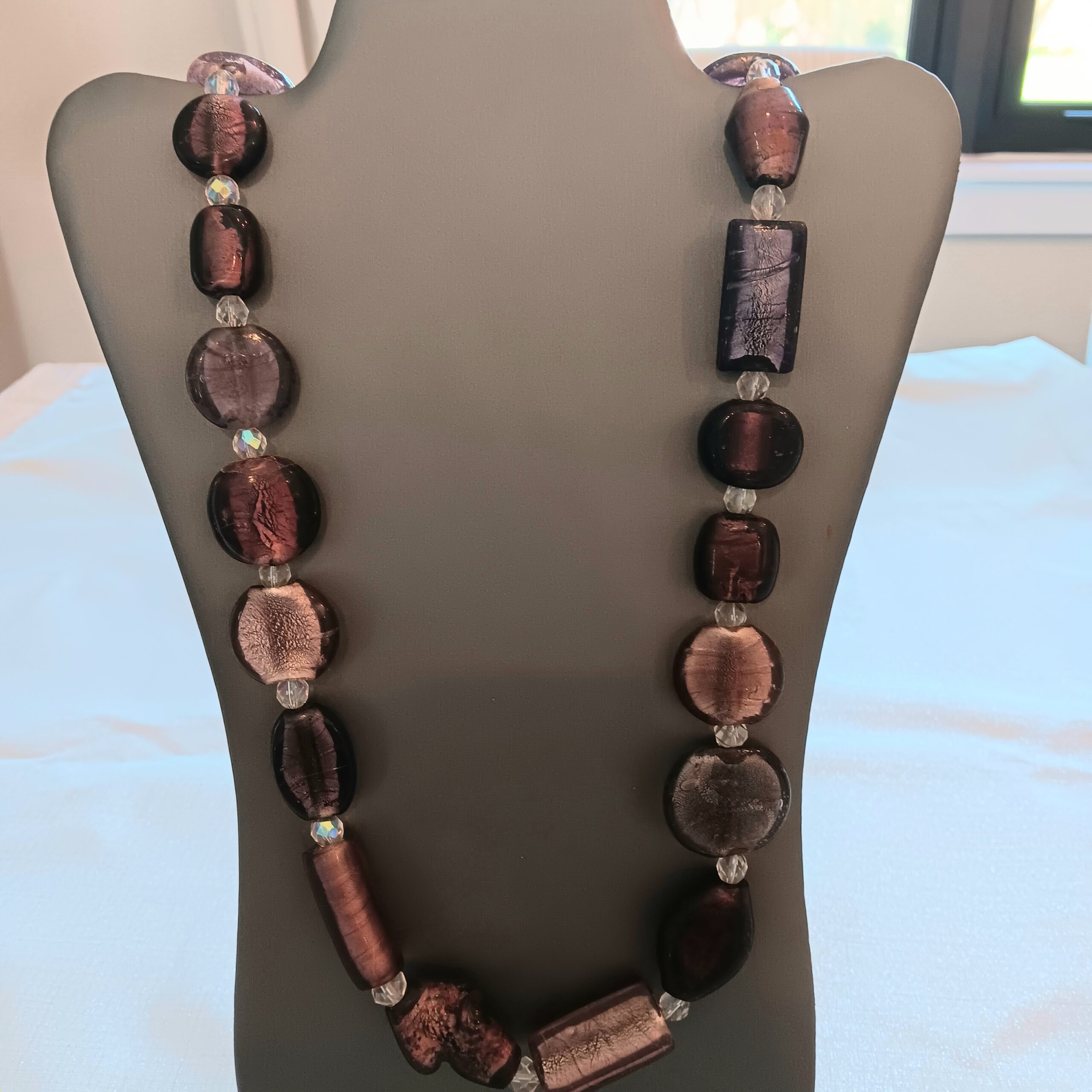 Purple Venetian bead necklace and earrings