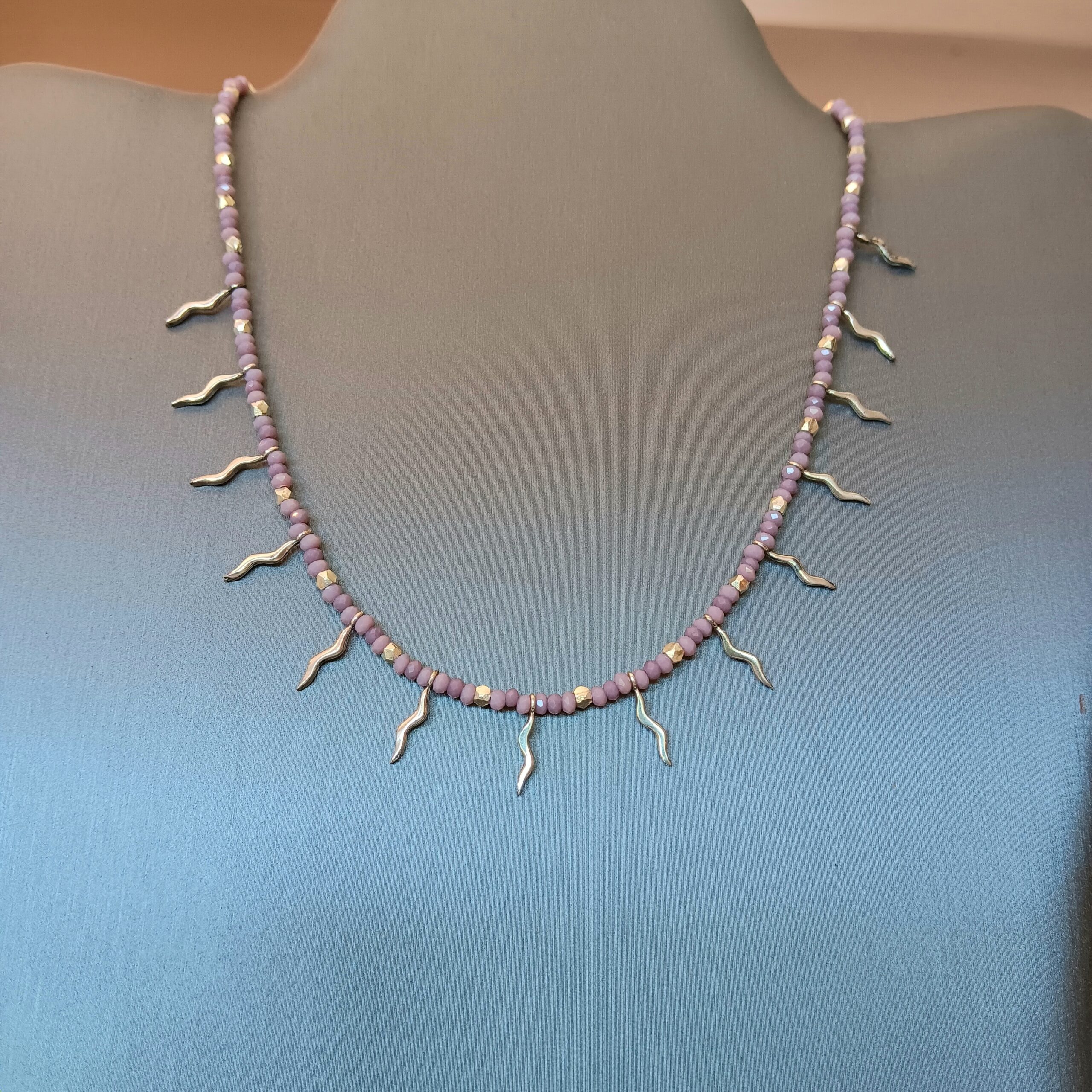 Lavender crystal necklace w/ sterling lightening