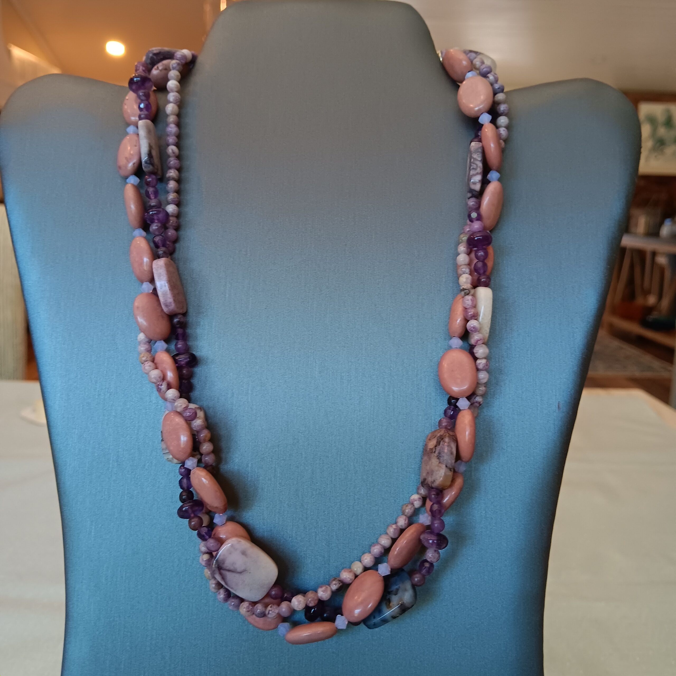 Purple Lace Agate 3 strand necklace/earrings