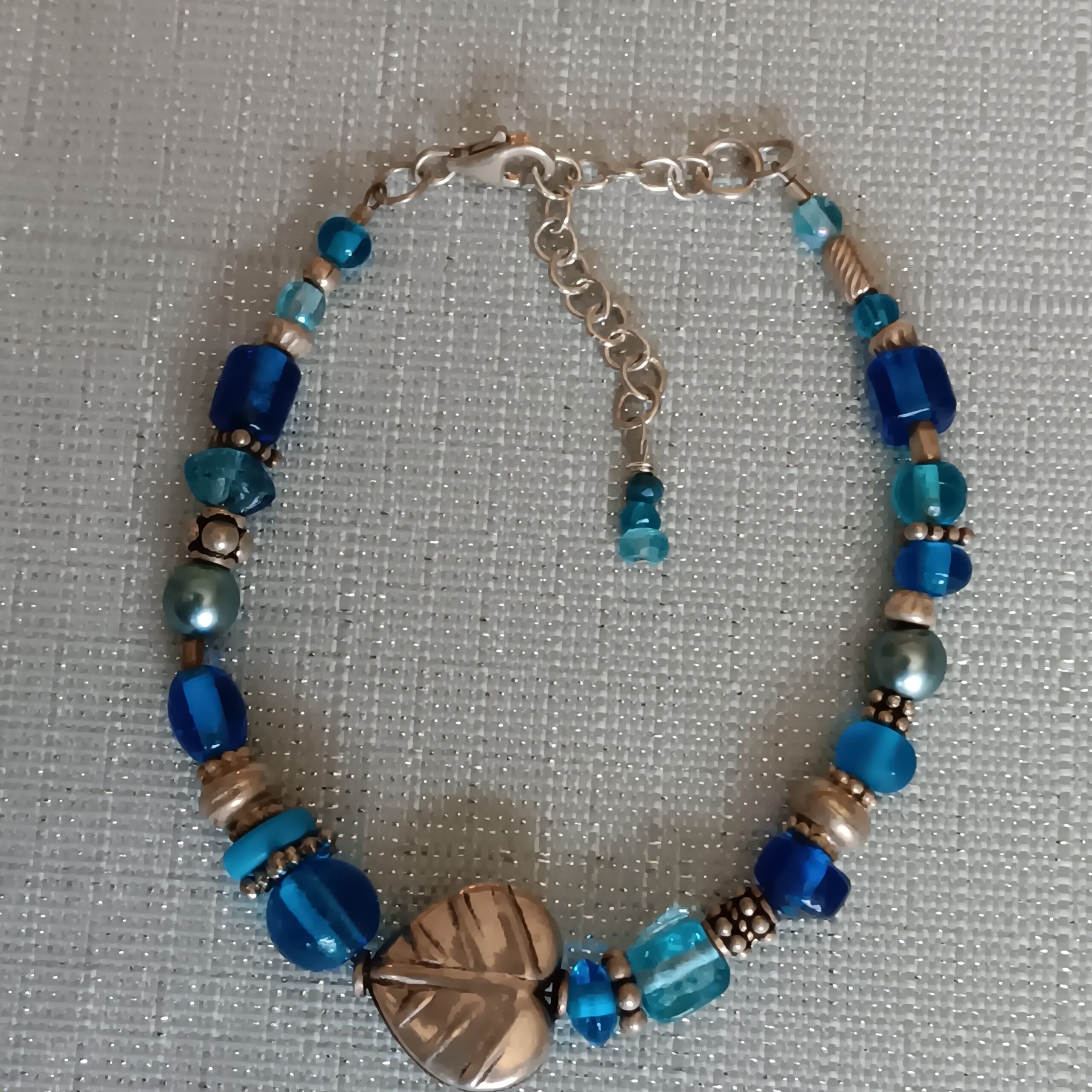 Variable teal beads bracelet w/ sterling heart