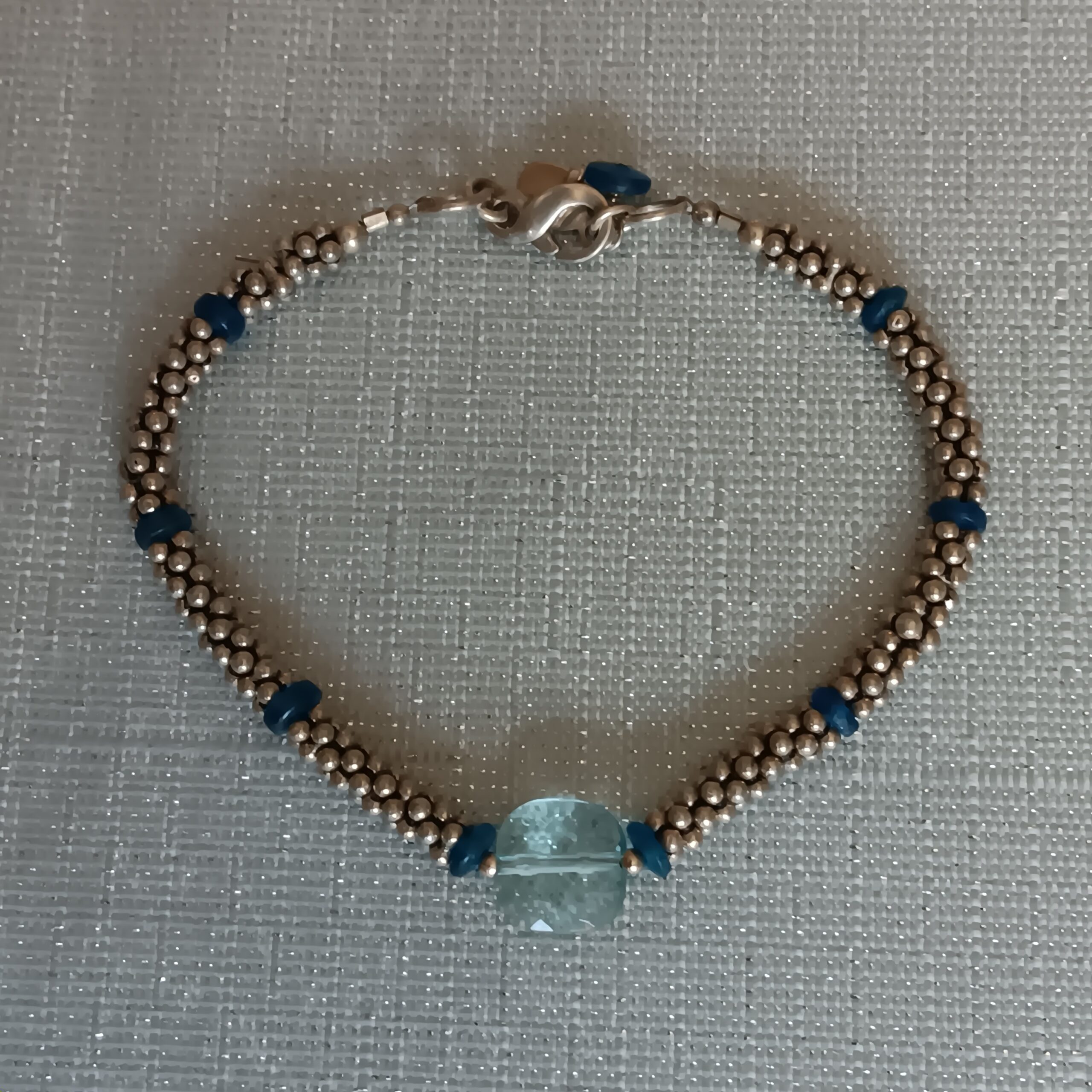 Aquamarine focal bead with Sterling silver discs
