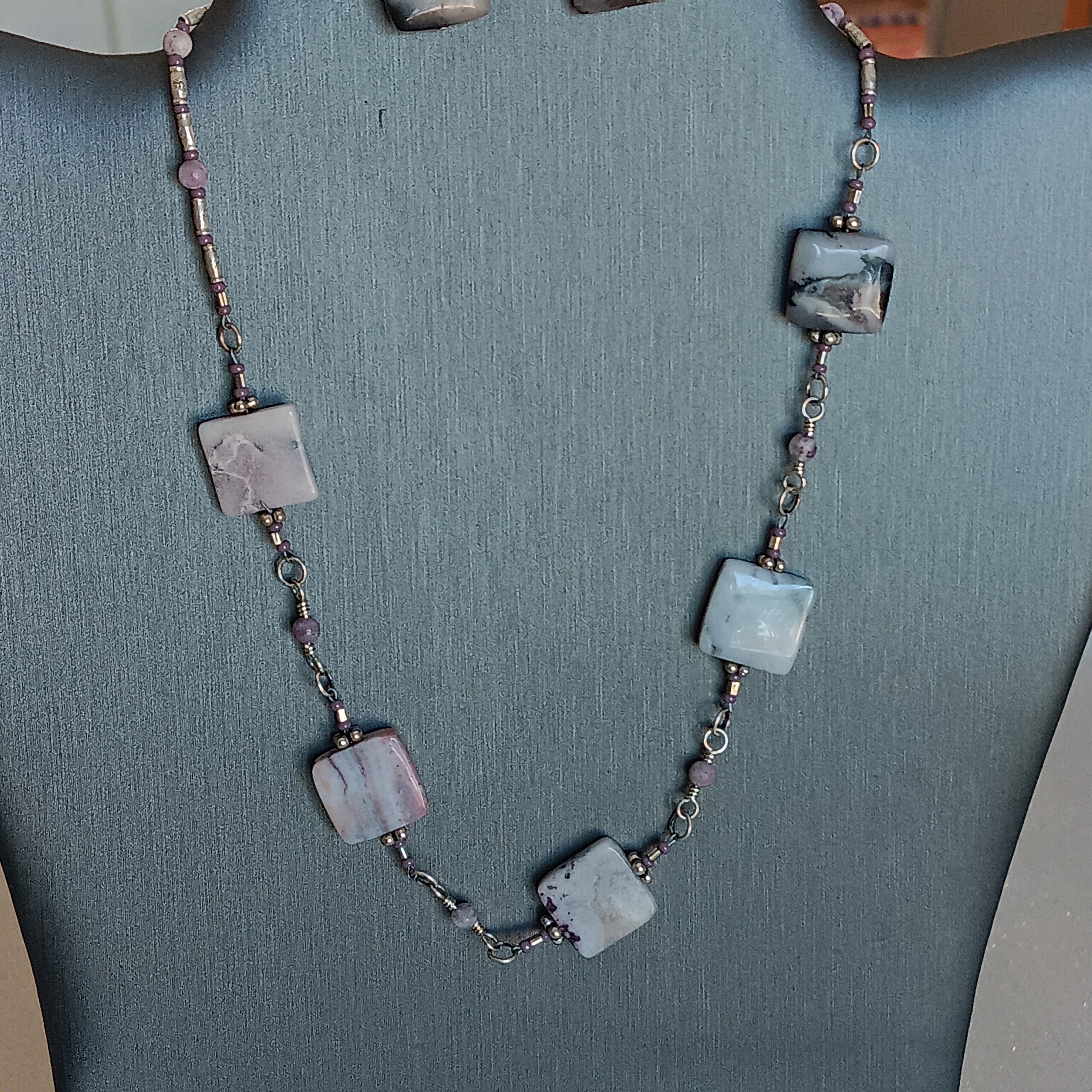 Purple lace agate necklace/earrings