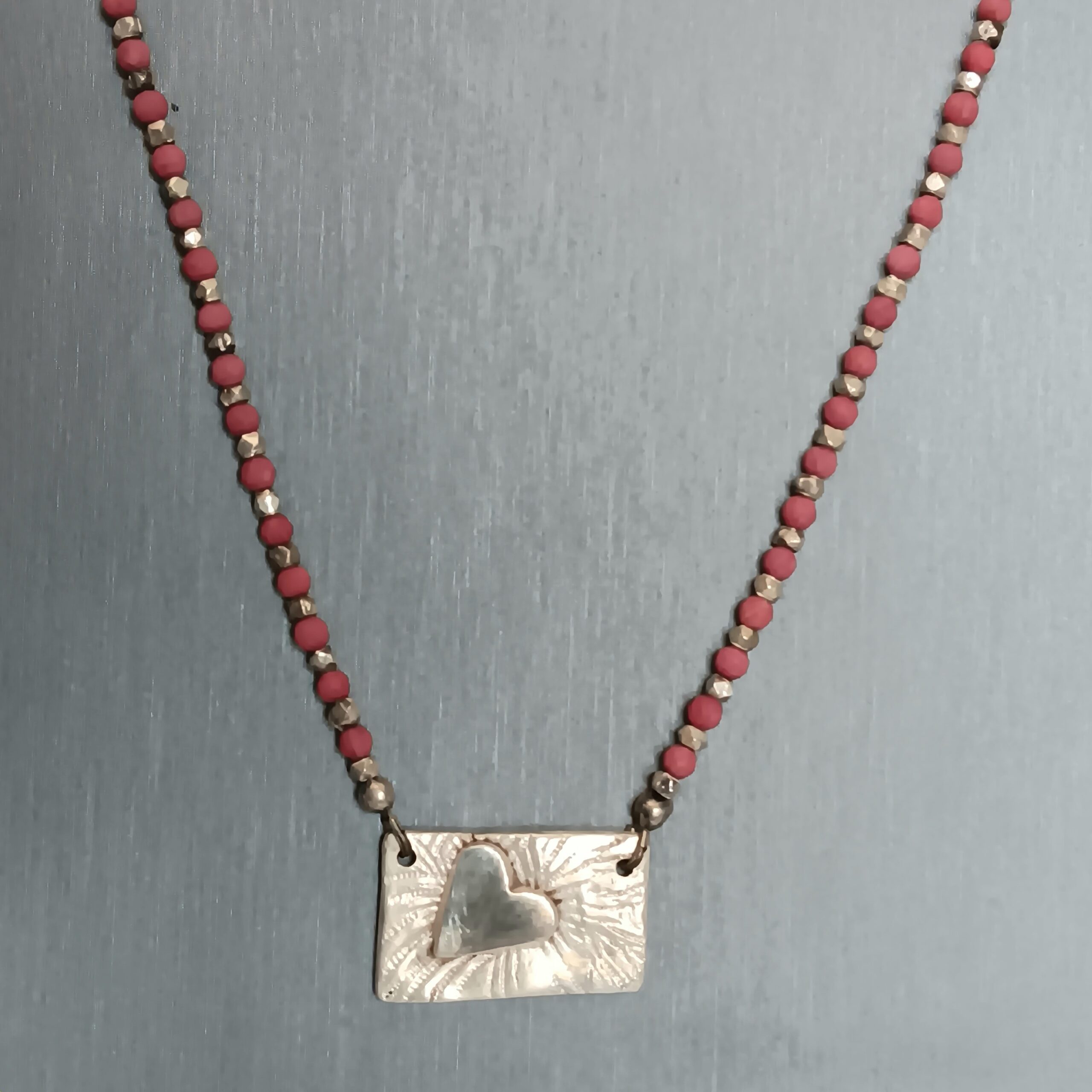 Art Clay Silver w/ heart. Red coral necklace, earrings