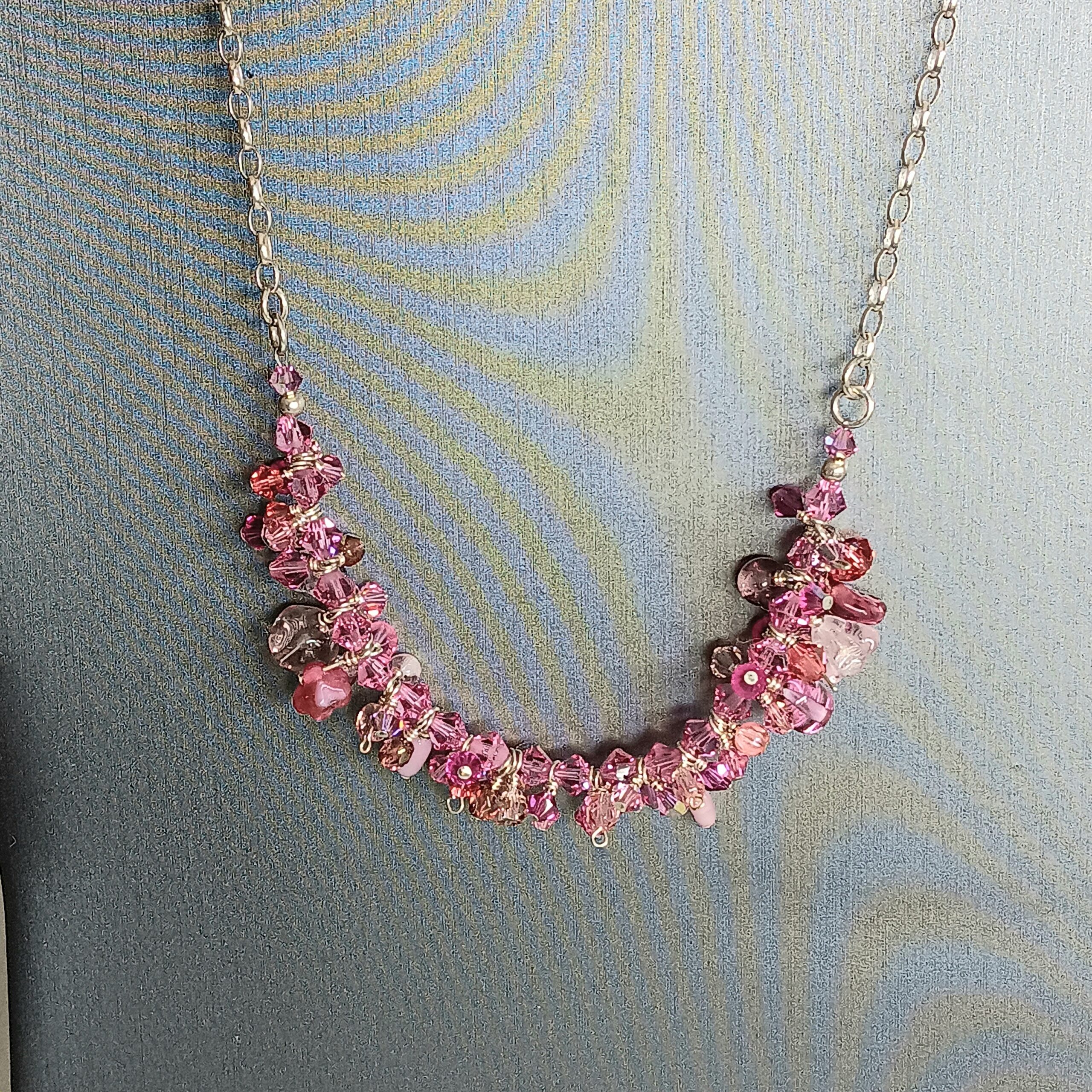 Pink droplets necklace/earrings