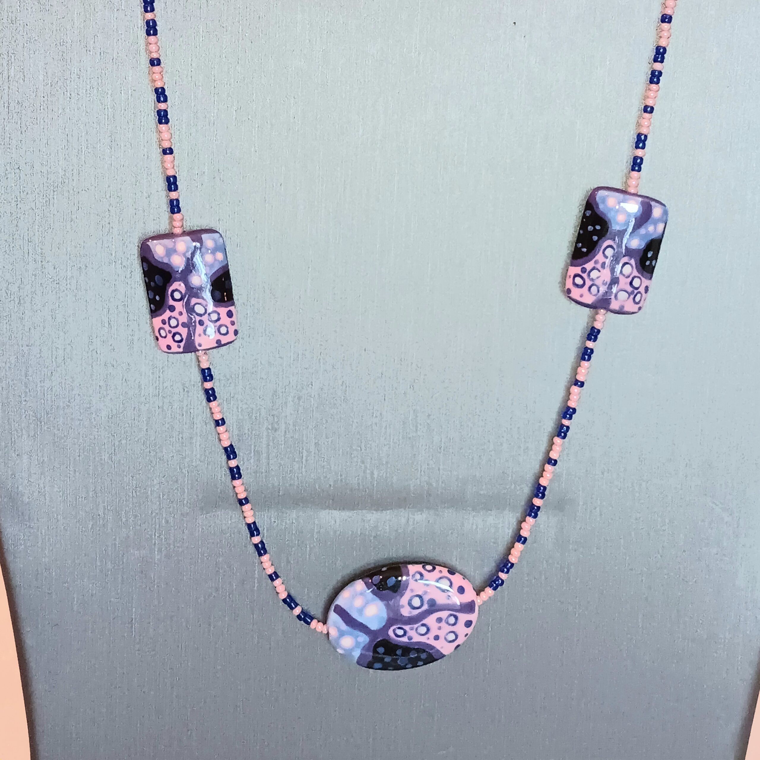 Ceramic blue and pink beads