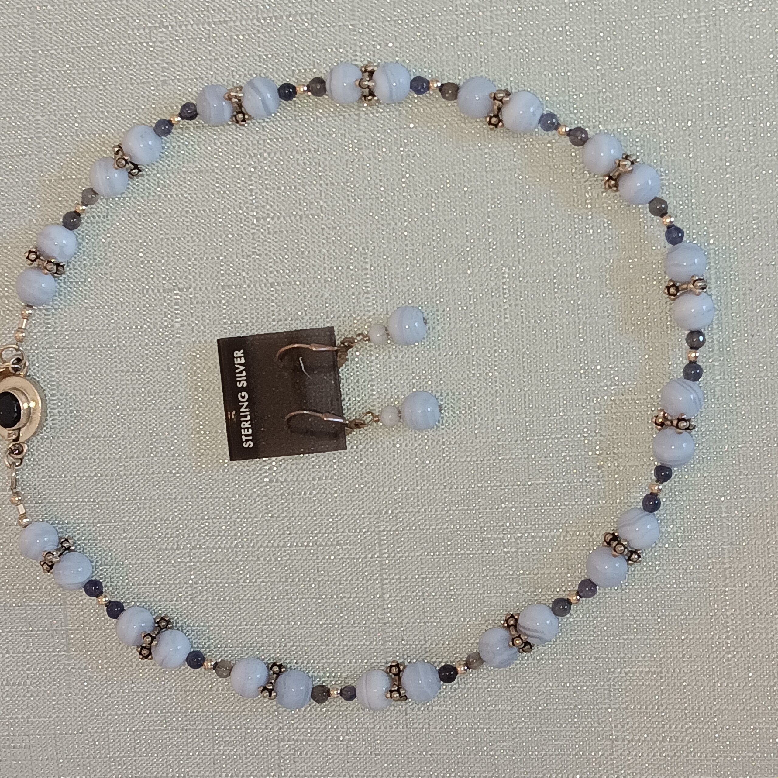 Blue lace agate necklace/earrings