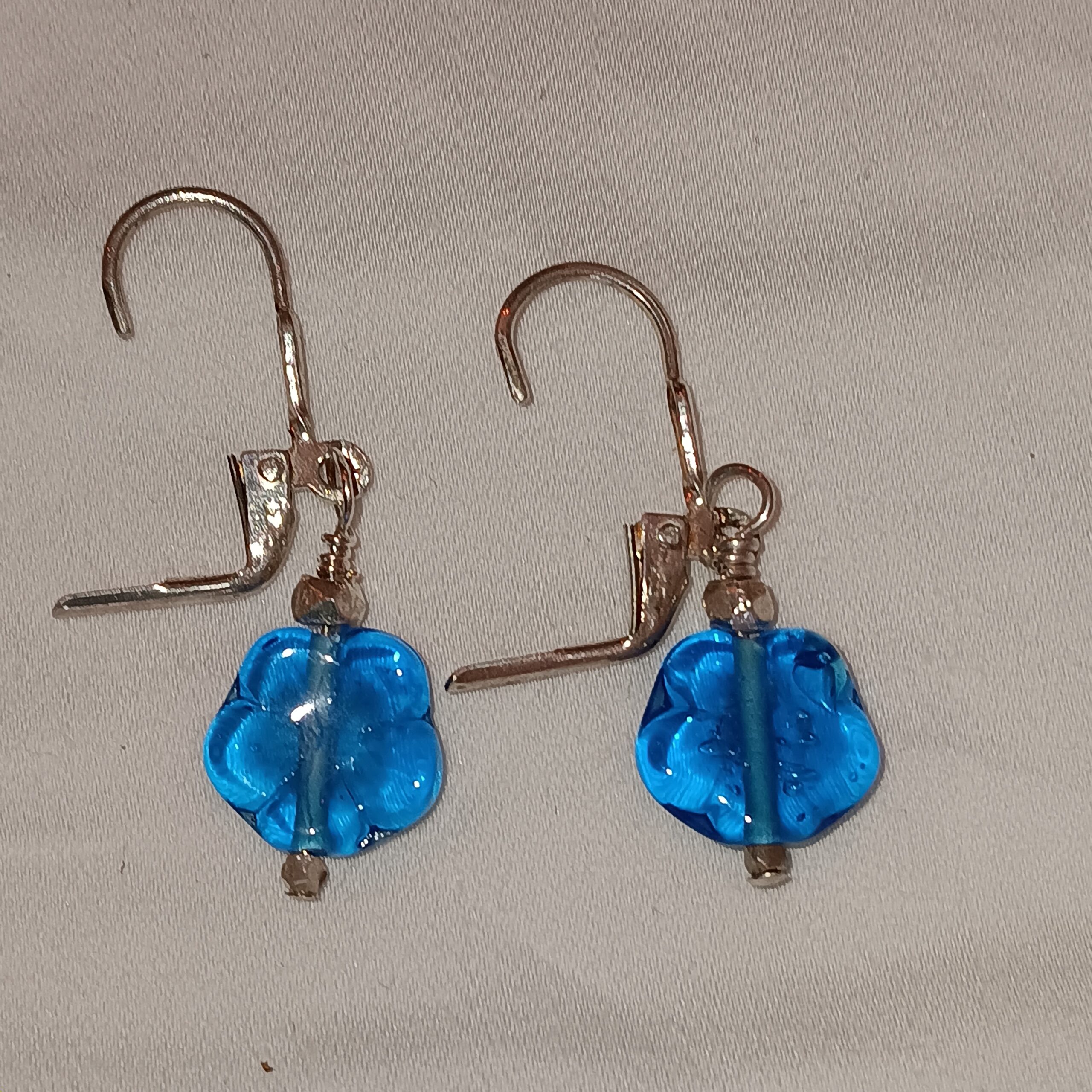 Teal earrings, silver wires