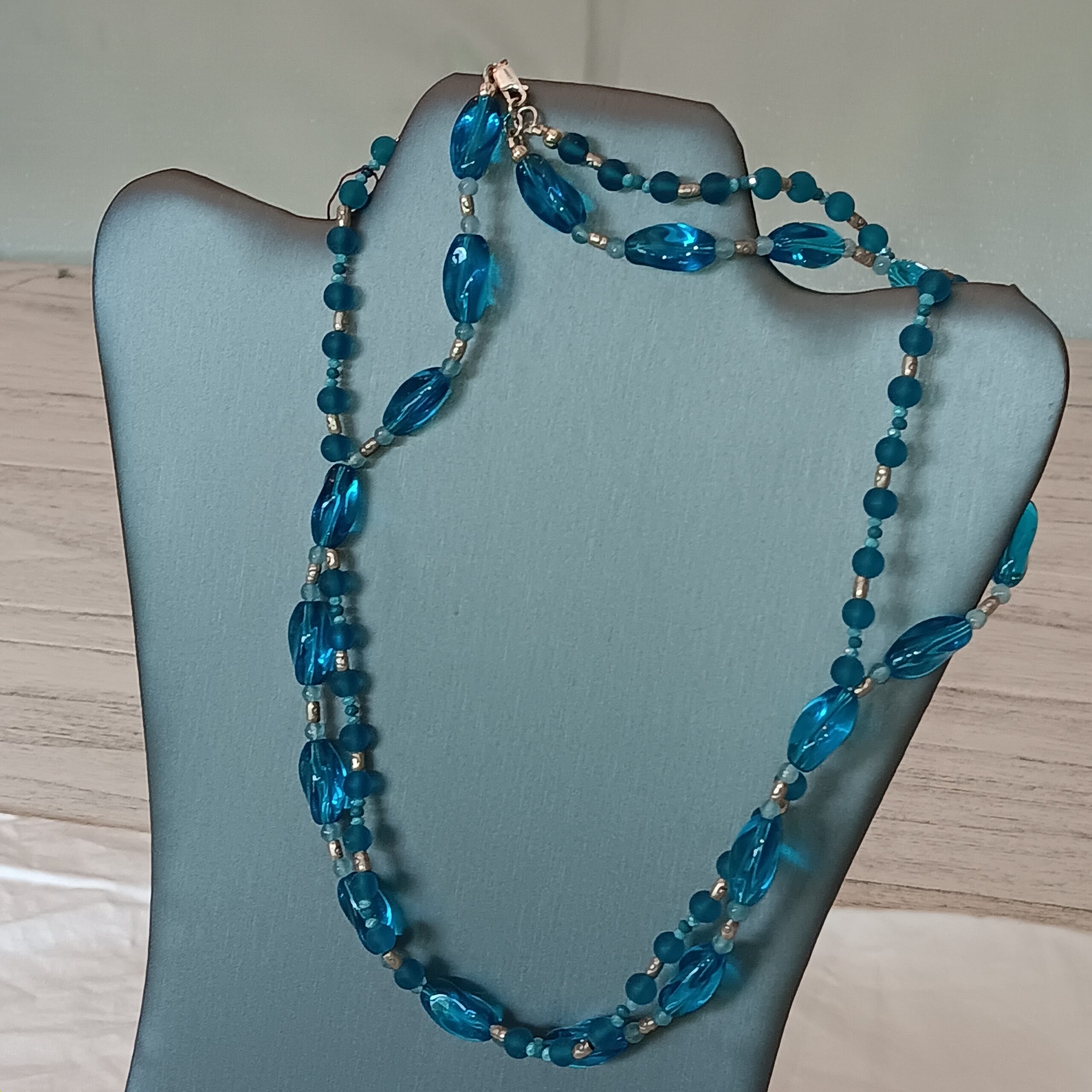 2 strand woven teal necklace/earrings