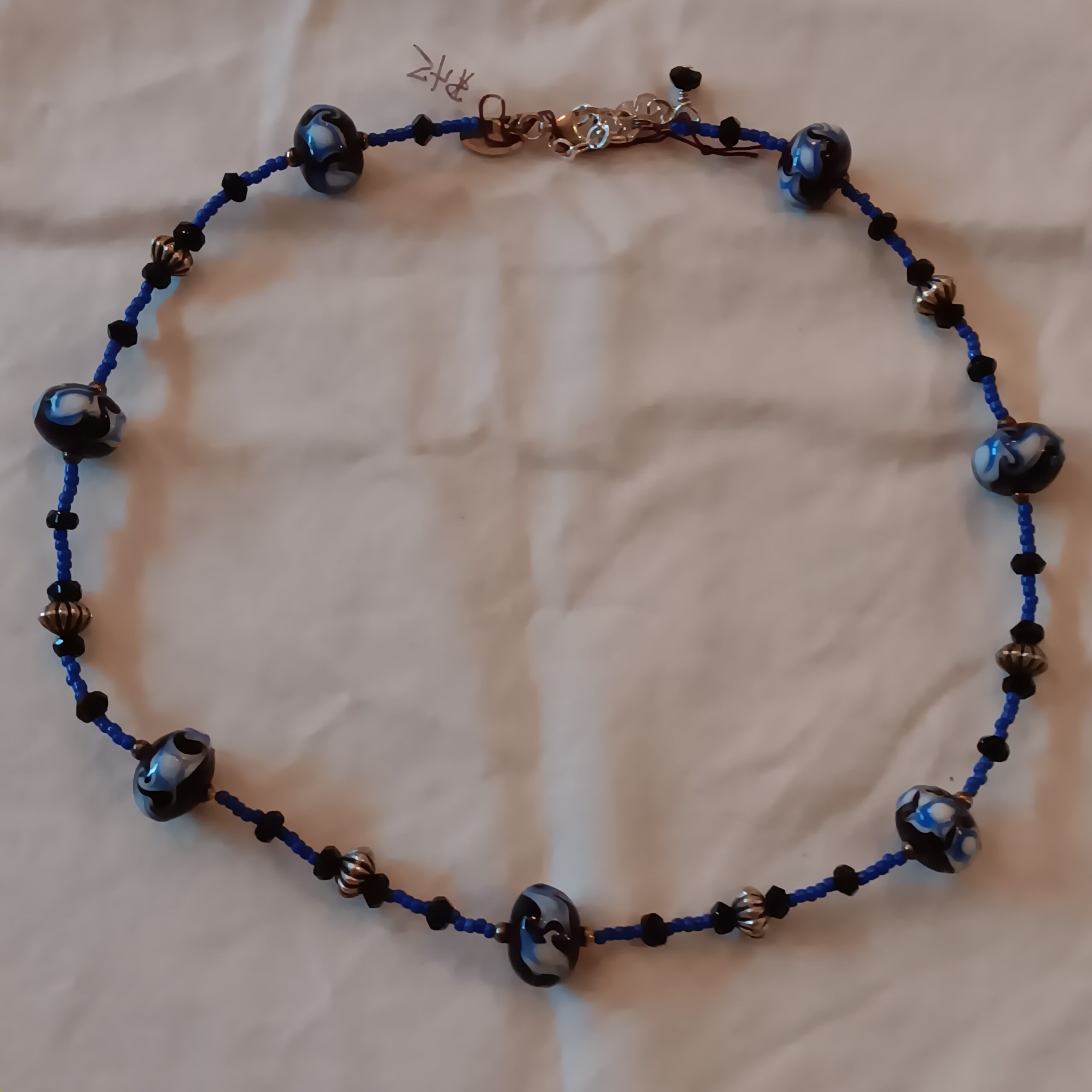 Black/blue lampwork waves necklace/earrings