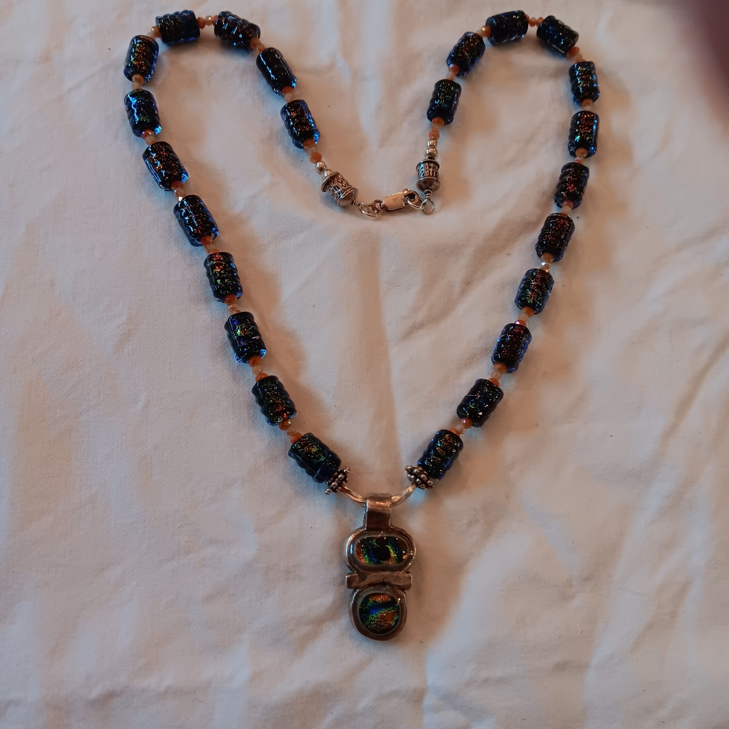 Dichroic glass tube beads with Art Clay Silver pendant/dichroic glass/earrings, necklace