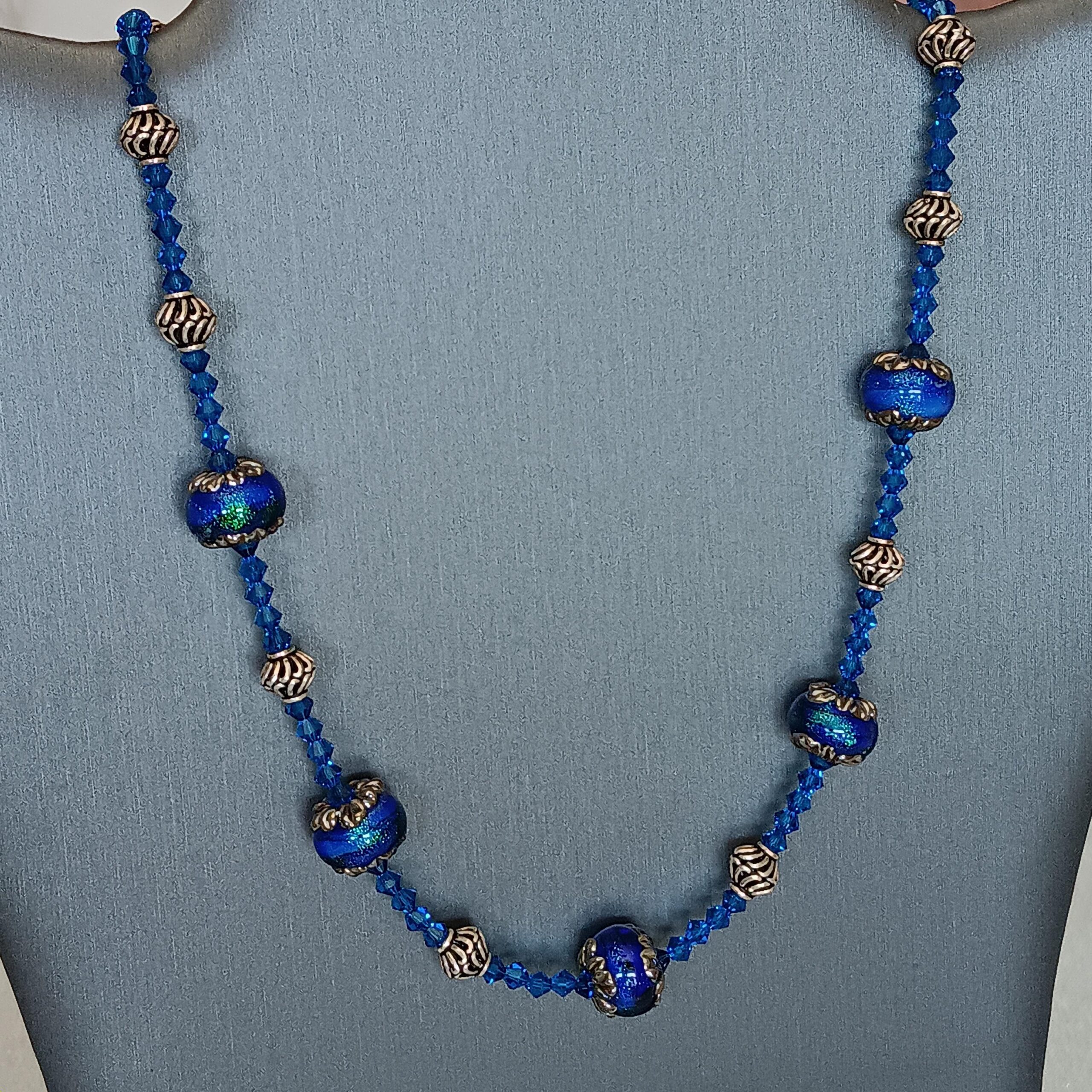 Blue crystal necklace with earrings