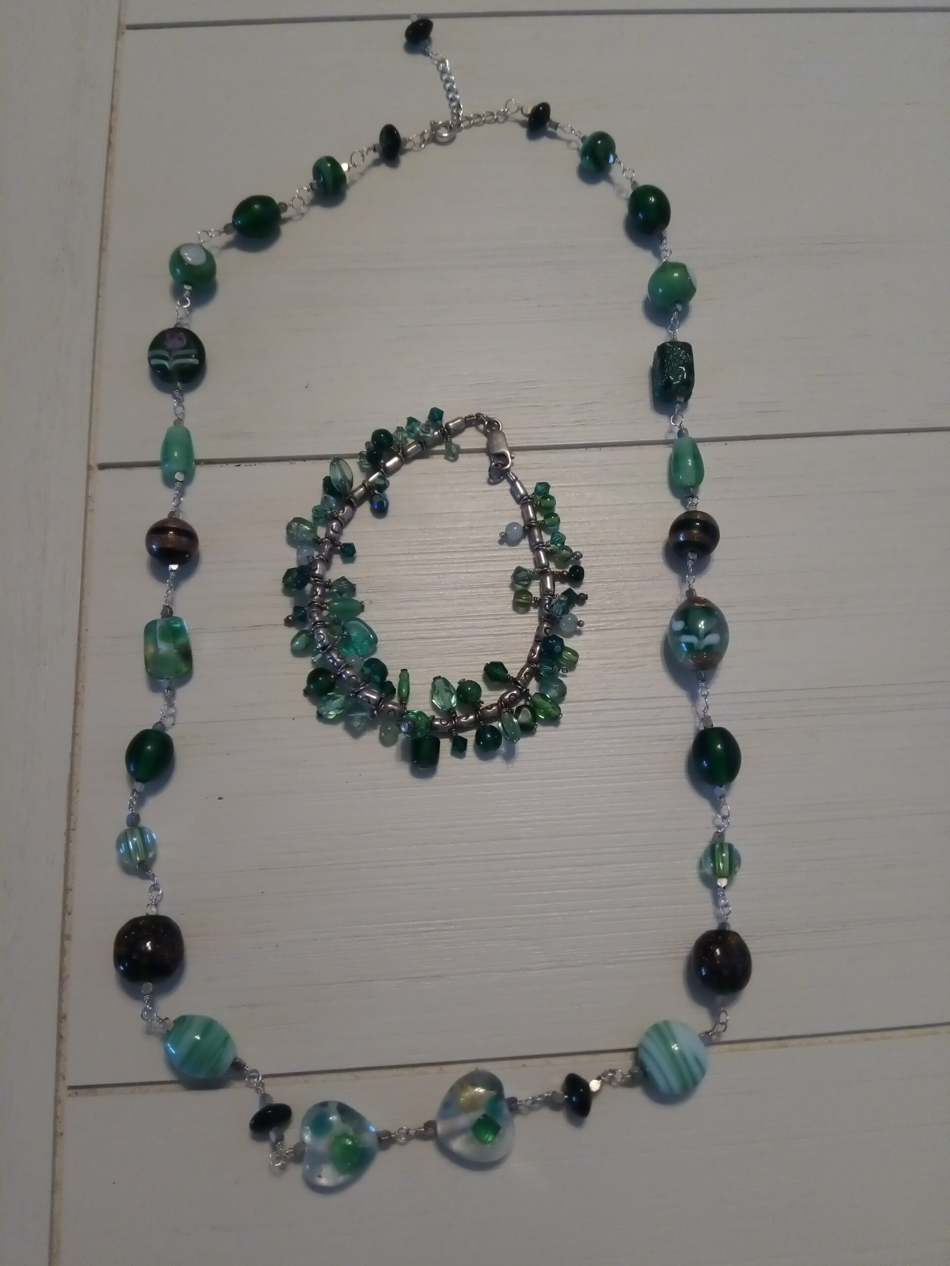 All greens - necklace, bracelet, earrings
