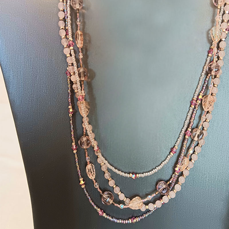 4 Strand Pink Necklace/Earrings